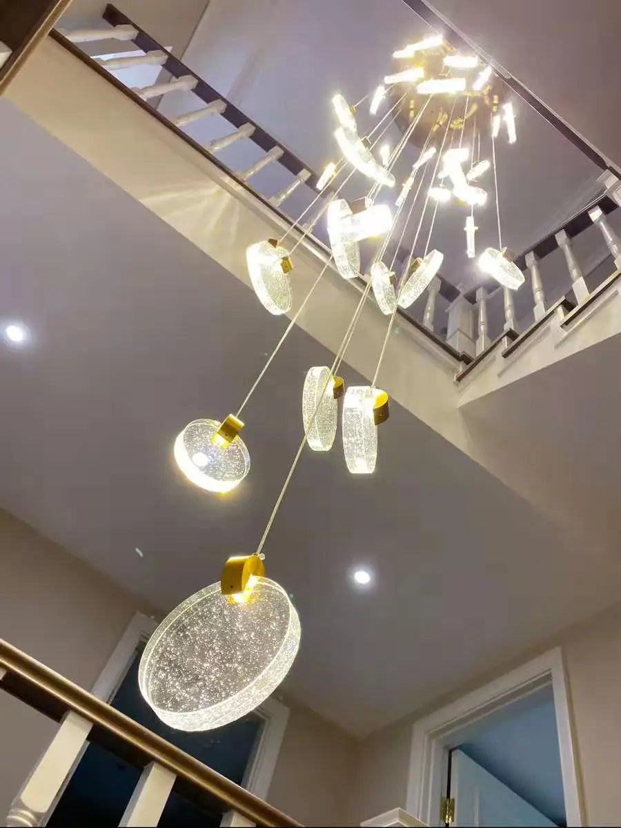 Crystal Chandelier LED Pendant Light for Modern Duplex Building Staircase