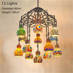 Turkish Mosaic Chandelier: Colorful Stained Glass Pendant Lamp