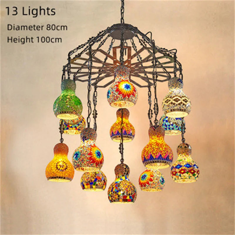 Turkish Mosaic Chandelier: Colorful Stained Glass Pendant Lamp