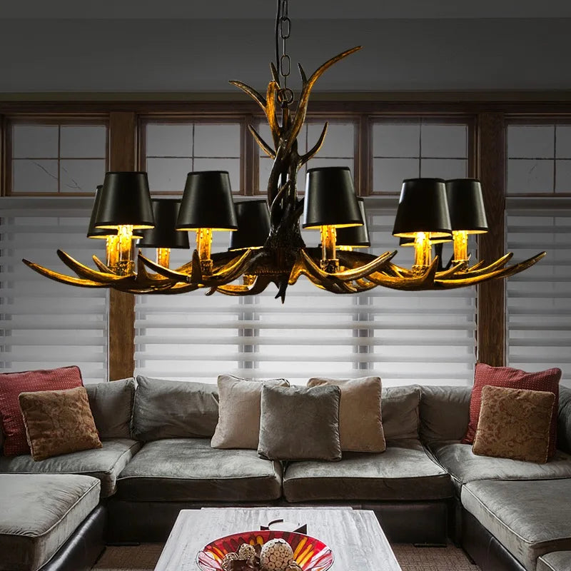 Antler Chandelier: Retro Resin Pendant Lamp for Living Room, Modern Rustic Lighting