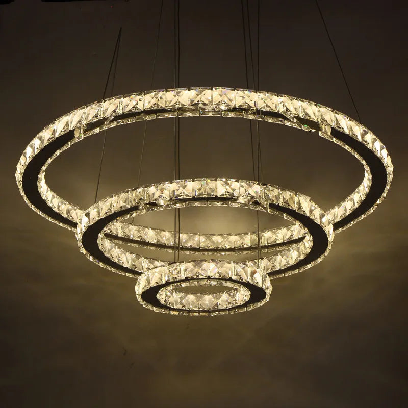 Gold Gloss LED Crystal Ring Chandelier for Modern Luxury Living Room