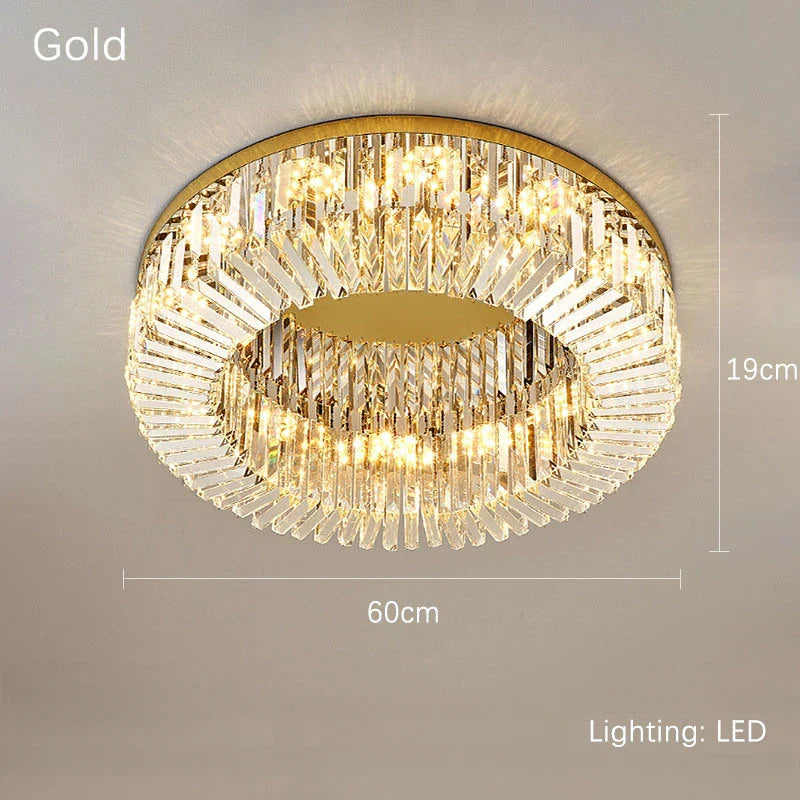 Crystal Gold LED Ring Ceiling Light - Modern Luxury Home Lighting