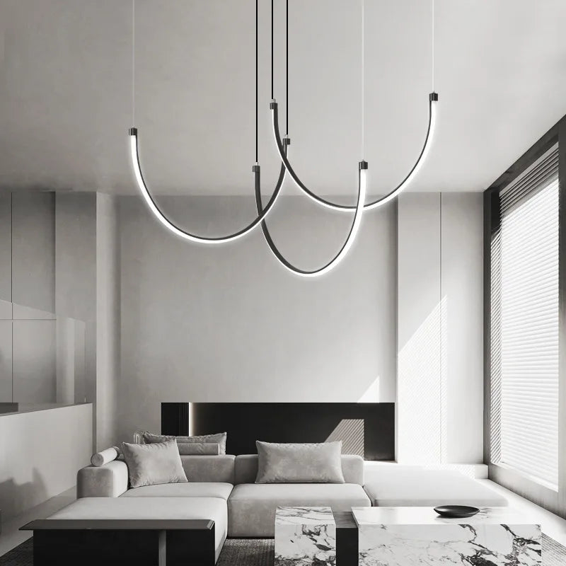 Copper Chandelier: Nordic Minimalist Lines Pendant Light for Living Room Decor