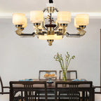 All Copper Jade Chandelier for Living Room, Villa Duplex Multi-storey Lighting