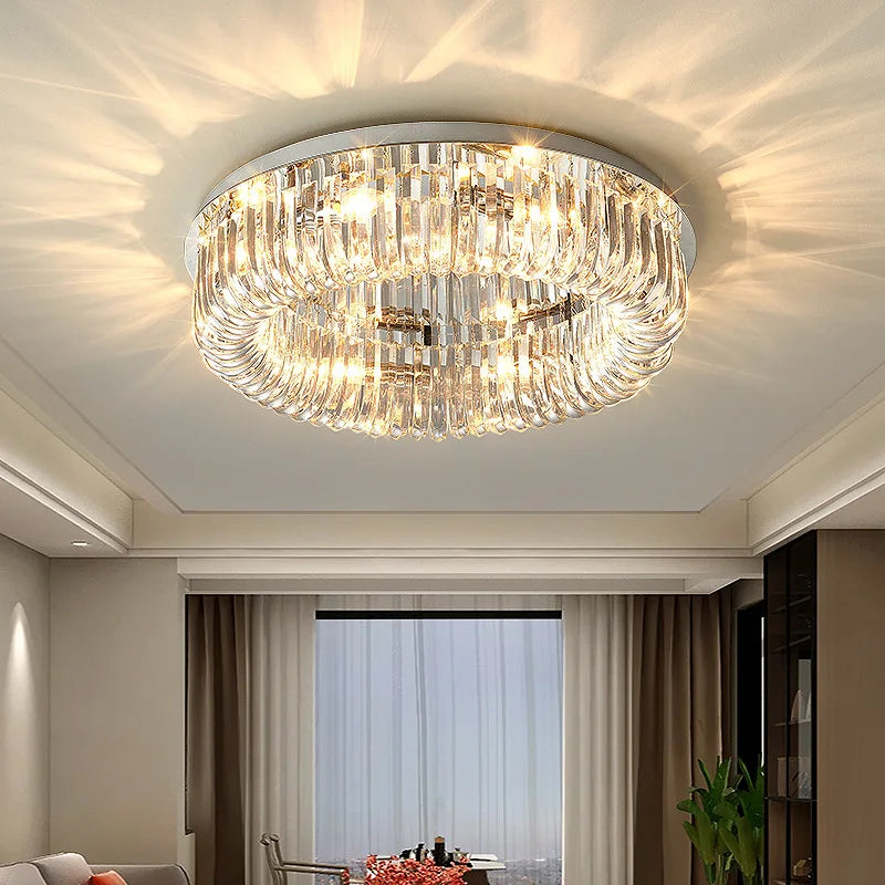 Nordic Crystal Ceiling Chandelier Chrome LED Light for Living Room