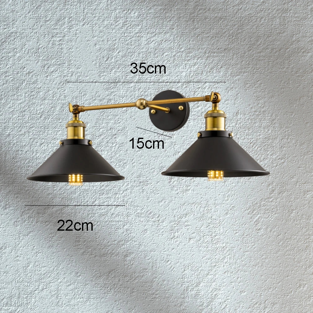 Vintage Industrial Wall Sconce with Switch, Black Wall Lamp for Loft Bedroom