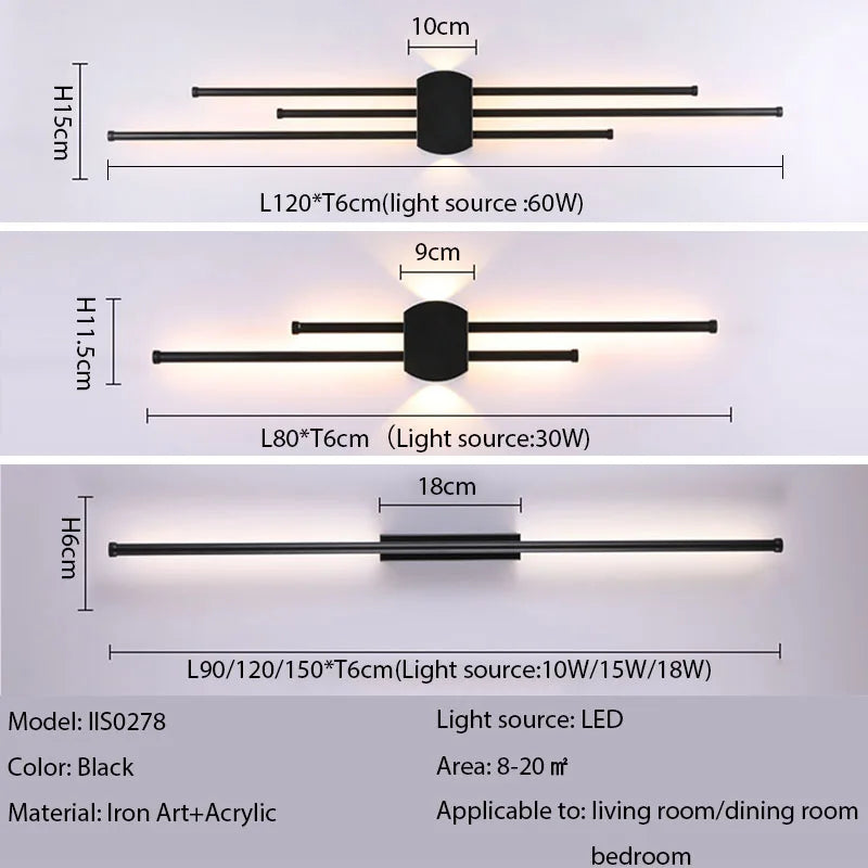 Black Iron LED Wall Lamp for Living Room, Bedside, TV Background - 110v 240v