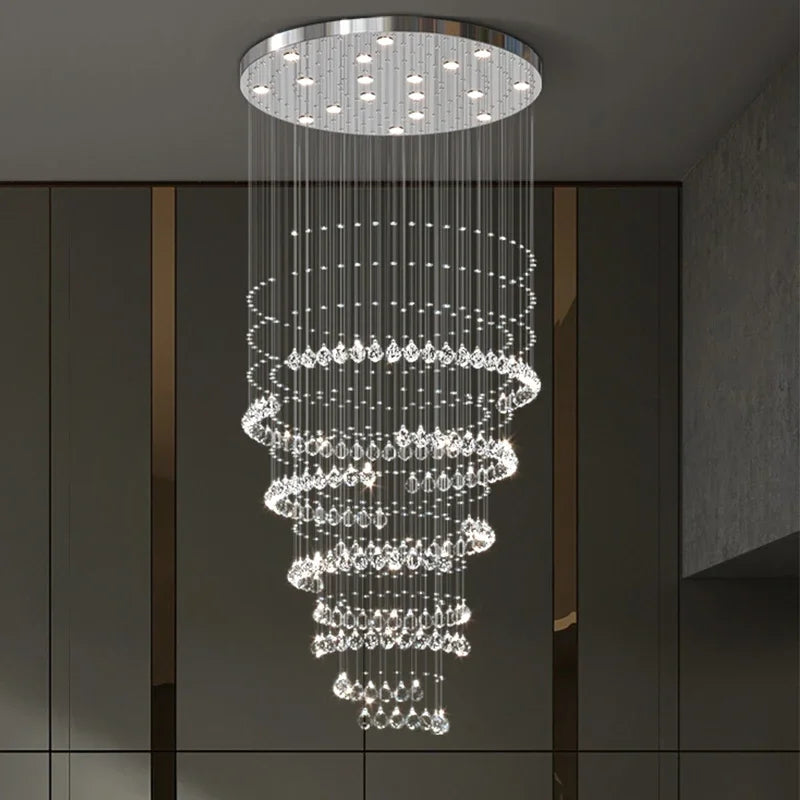 Crystal Chandelier for High Ceilings Living Room - Modern Luxury Spiral Stair Pendant Lamp
