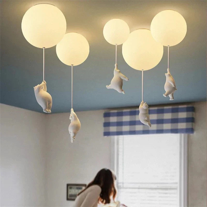Nordic White Bear Kid Ceiling Lamp: Children's Room Decoration LED Pendant Light.