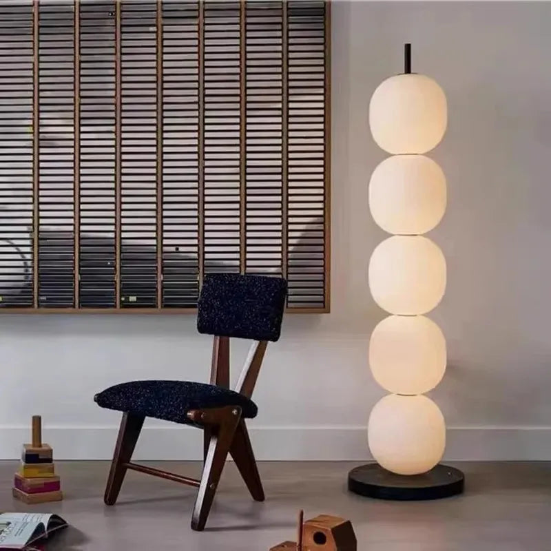 Gourd String Floor Lamp, White Glass Lampshade, Designer Nordic Floor Light