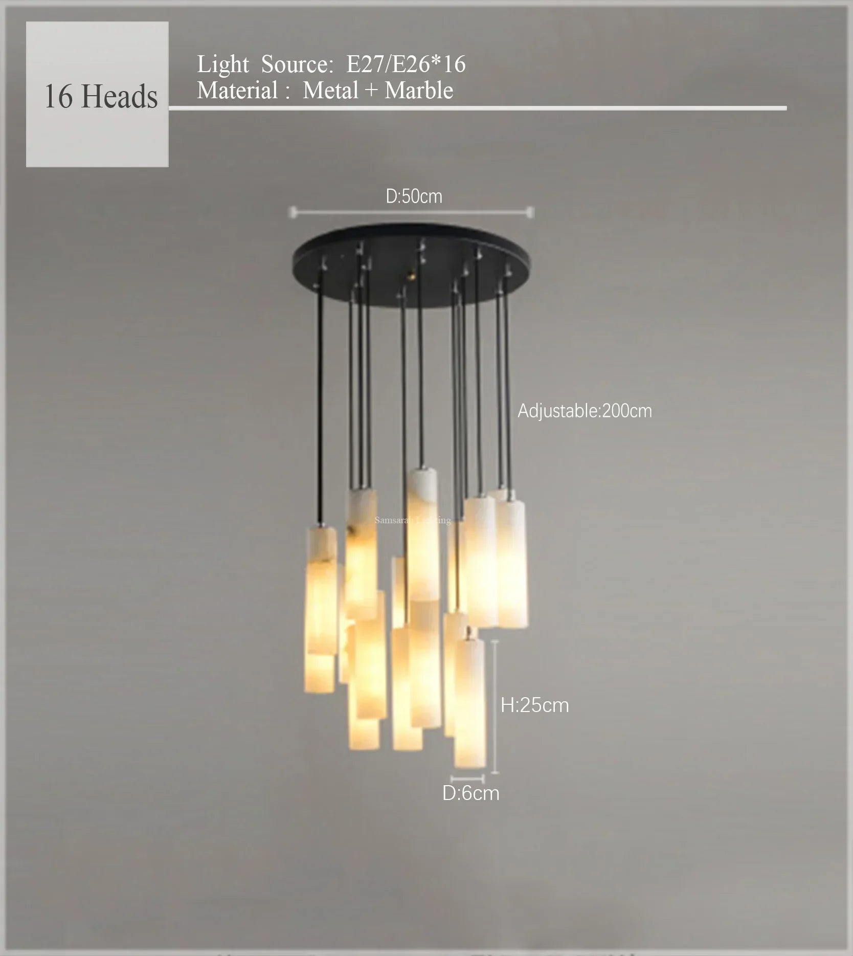 Nordic Marble Pendant Light | Adjustable Wire Loft Lamp