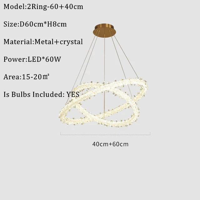 Nordic K9 Crystal Round LED Chandelier for Home, Hotel, & Office