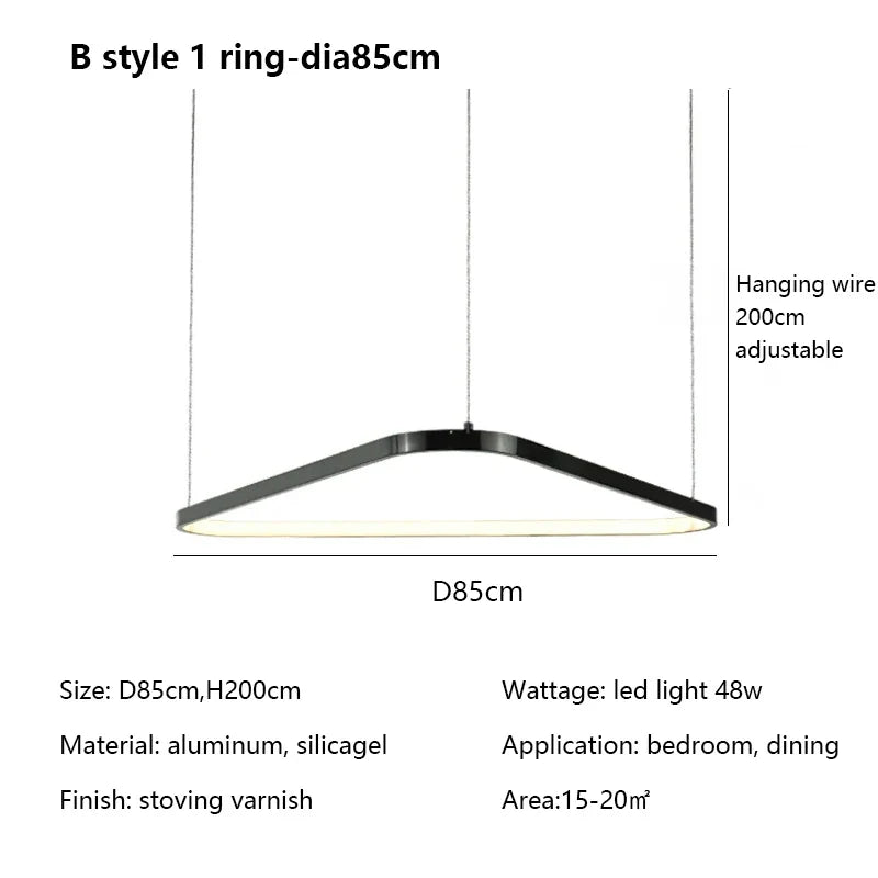 Geometric Ring LED Chandelier: Nordic Minimalist Pendant Light for Living, Dining, Bedroom
