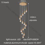 Gold LED Staircase Chandelier: Elegant Luxury Large Pendant Lamp for Living Room