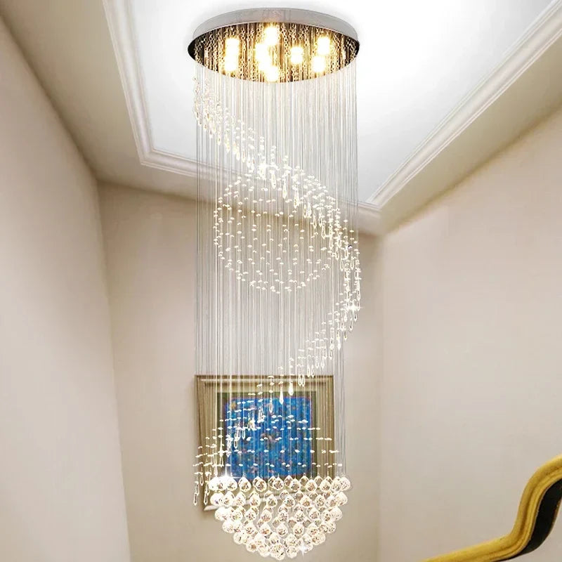 Modern Crystal Staircase Chandelier for Living Room Lobby LED Home Lighting Fixture