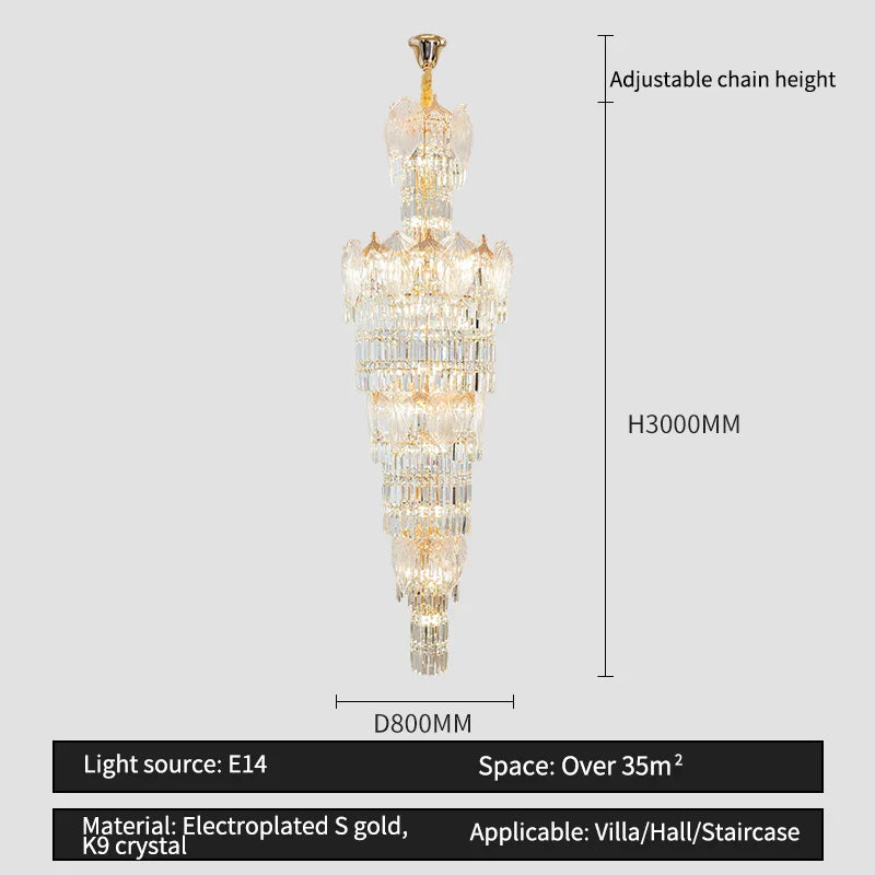 European Crystal Chandelier Modern Duplex Hotel Villa Staircase Long Chandelier