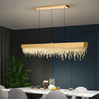 Modern Crystal Chandelier LED Dining Room Hanging Light Fixture in Gold/Black