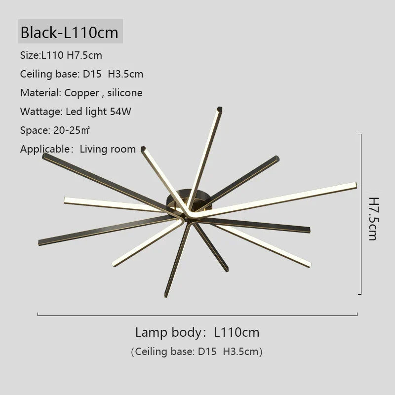 Copper Strip LED Ceiling Lamp - Modern Minimalist Luxury Lighting for Living Room