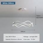 Wave Ring LED Pendant Chandelier for Living Room Bedroom, Modern Circle Lamp Fixture