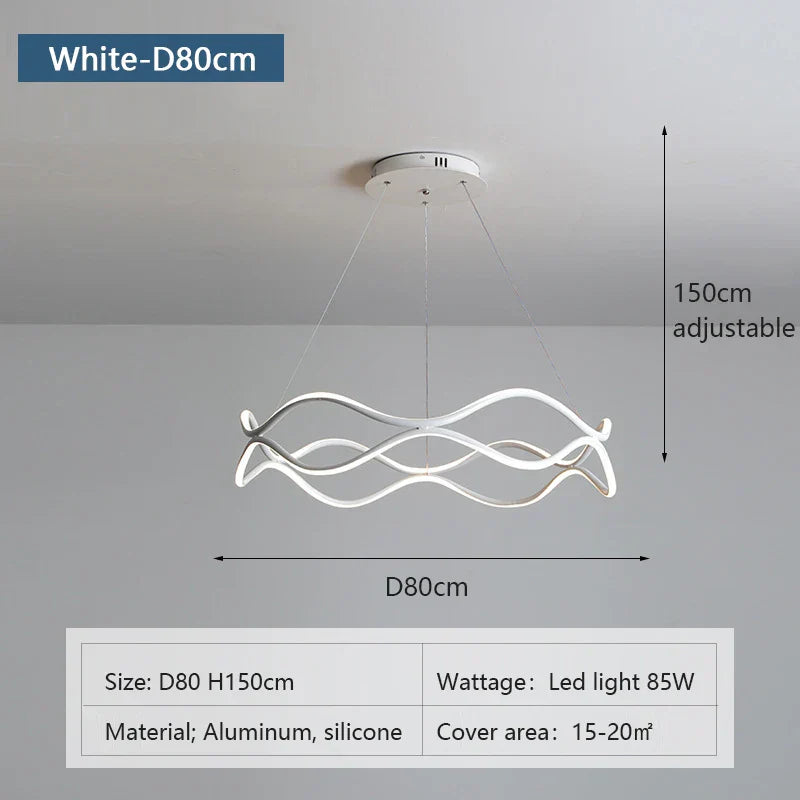 Wave Ring LED Pendant Chandelier for Living Room Bedroom, Modern Circle Lamp Fixture