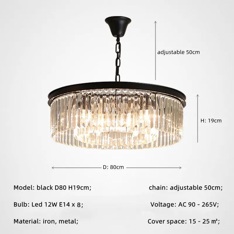 Retro Gold Black Metal Crystal Pendant Lights with LED, Chain Hanging Suspension Loft Lamp
