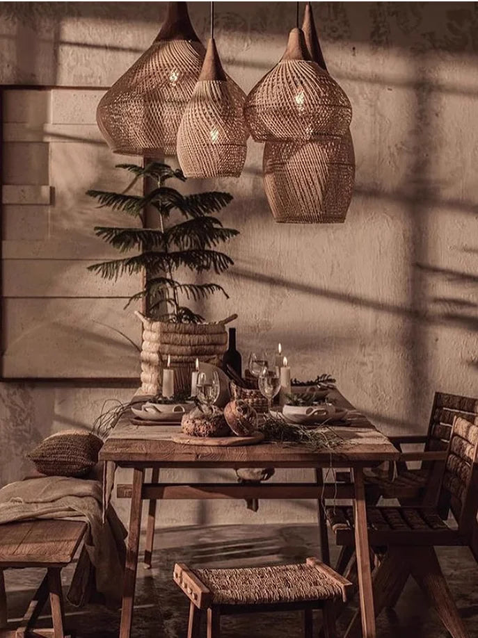 Rattan LED Ceiling Chandelier for Kitchen Island, Shop & Home Decor