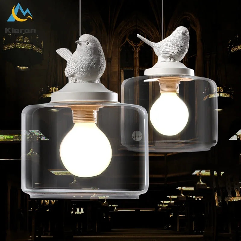 Resin Bird LED Chandelier Glass Pendant Light