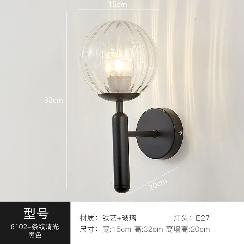 Modern Gold Glass Ball Wall Lamp Sconce for Dining Bathroom Bedroom Lighting