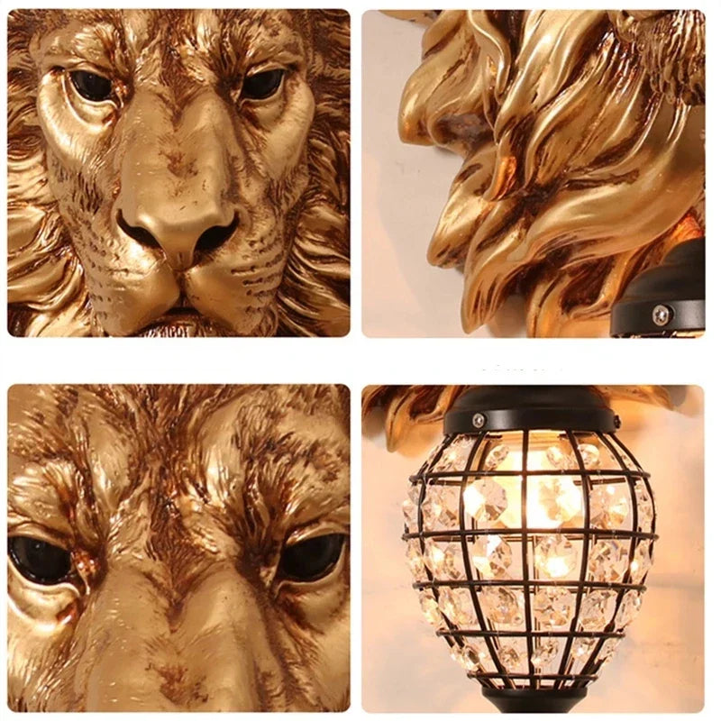 Lion Head Resin Wall Lamp: European Style Living Room Light for Home Décor