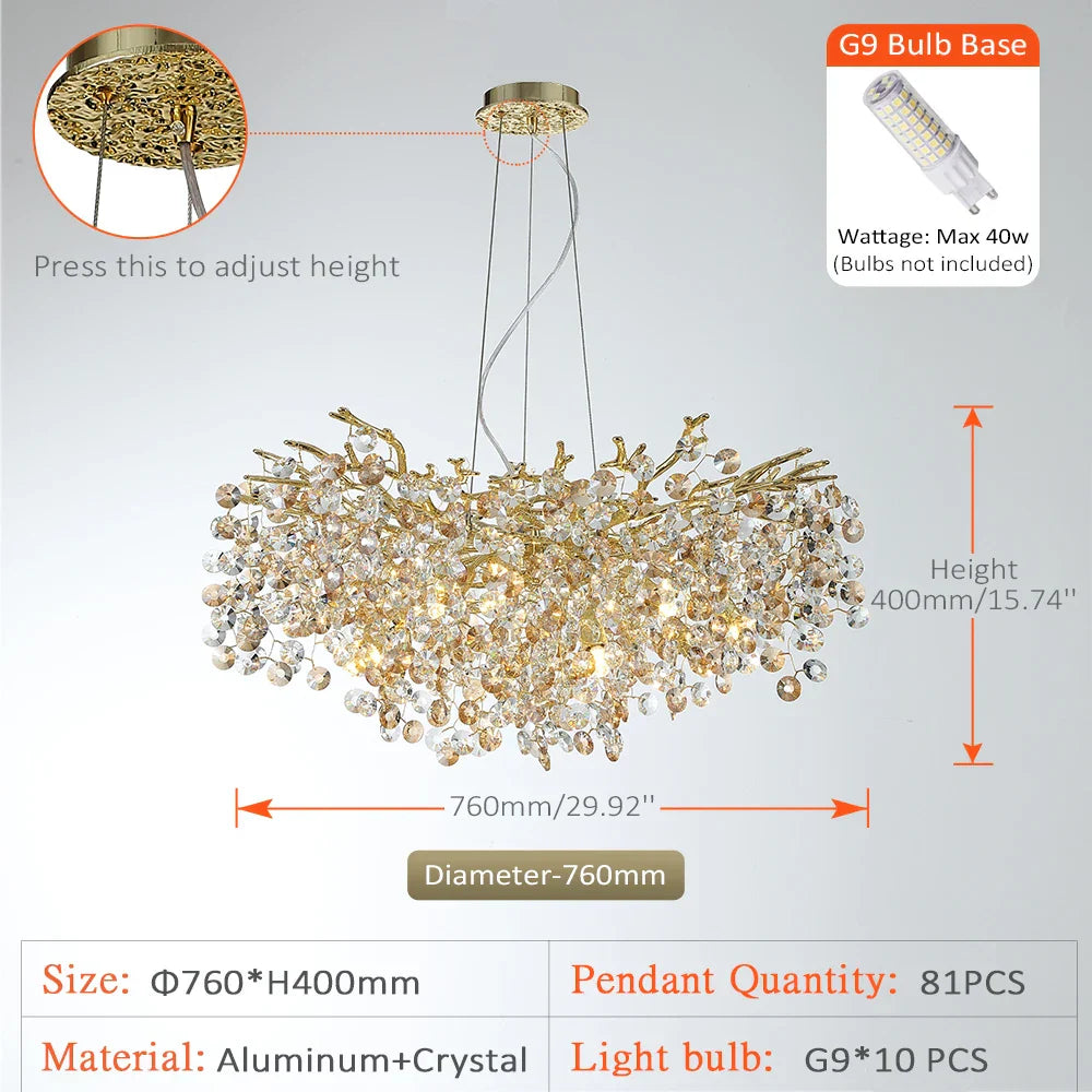 Sun Crystal Chandelier for Elegant Living Room & Lobby Lighting