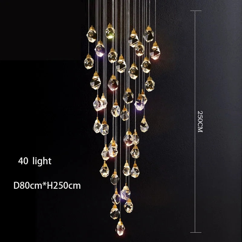 Diamond Crystal Chandelier: Luxury Gold LED Lighting for Staircase & Living Room