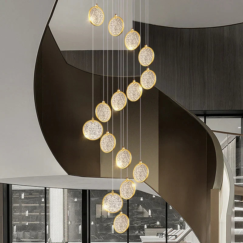 Round Cake Chandelier: Modern Staircase Lamp for High-rise Buildings, Hotels, and Homes