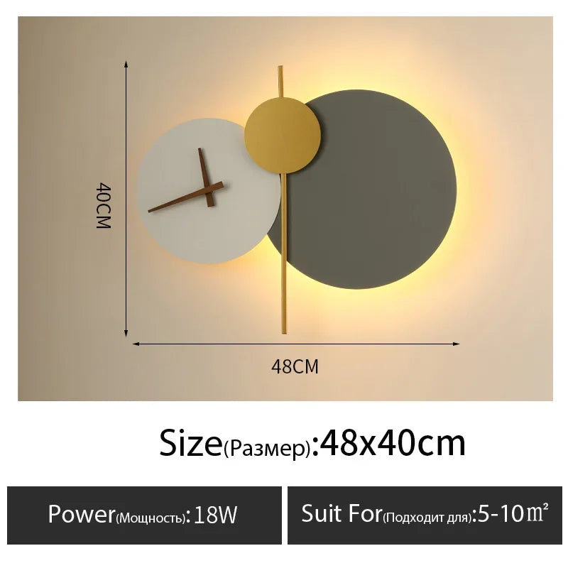 Nordic Wall Lamp Clock Modern Silent Bedroom Decor Lighting