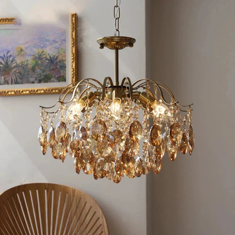 Retro Crystal Chandelier Pendant Light for Home Decor Luxe Living Room Bedroom