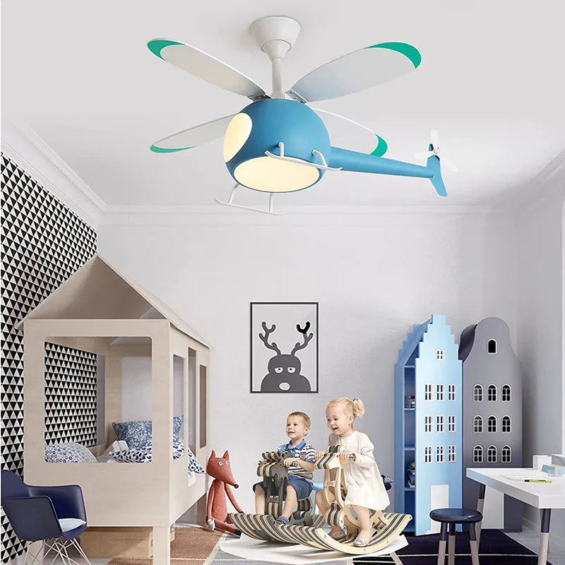 Aircraft Ceiling Fan Chandelier LED Light Remote Dimming Fixture