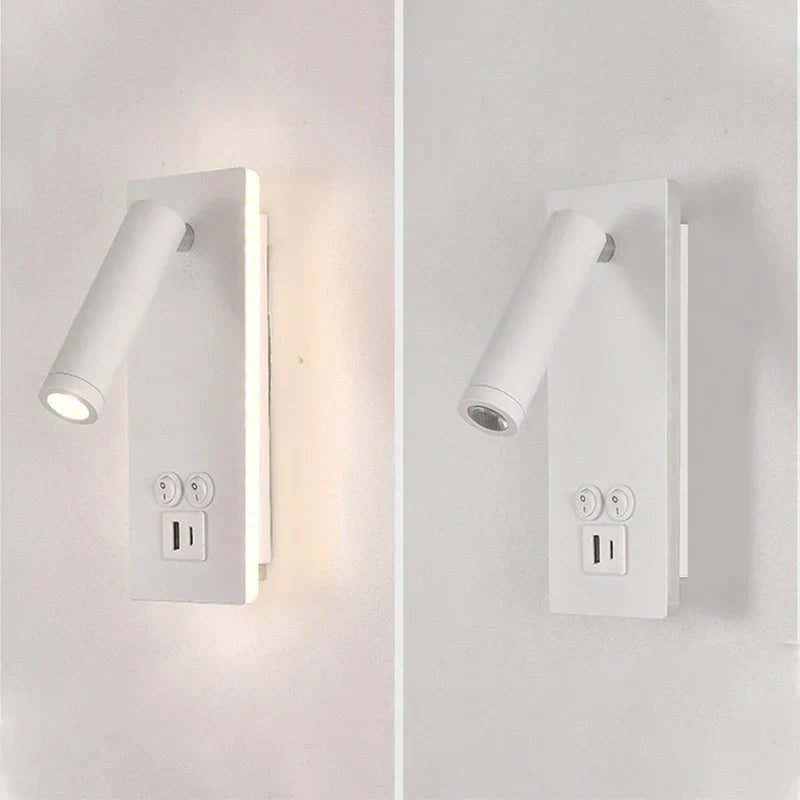 Black Brass LED Wall Lamp with USB Port & Switch - 3W Spotlight for Bedroom