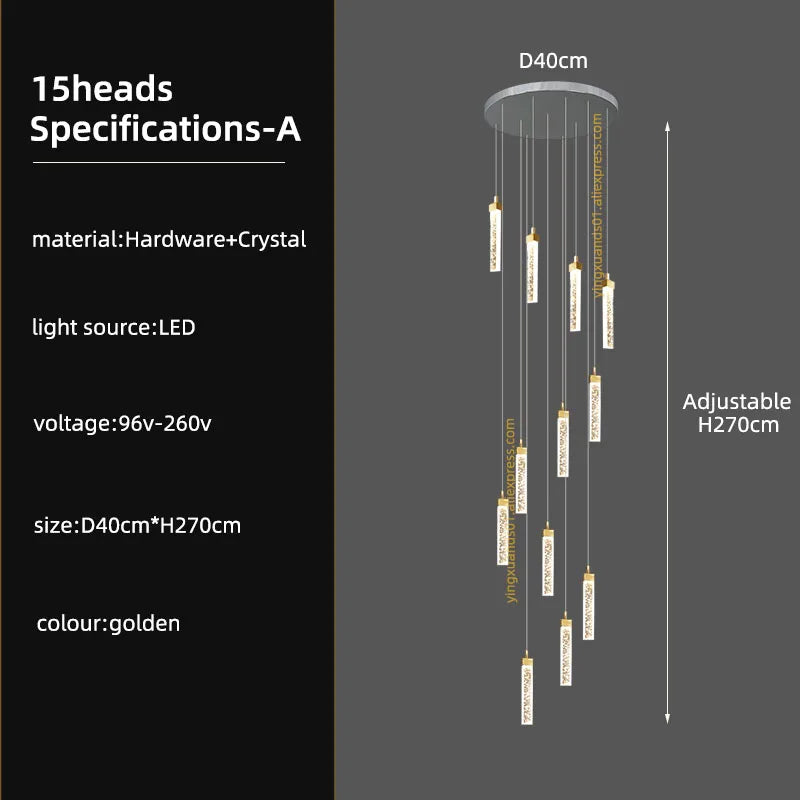 Crystal Ceiling Chandelier: Modern Nordic Design, Long Staircase Pendant Lamp