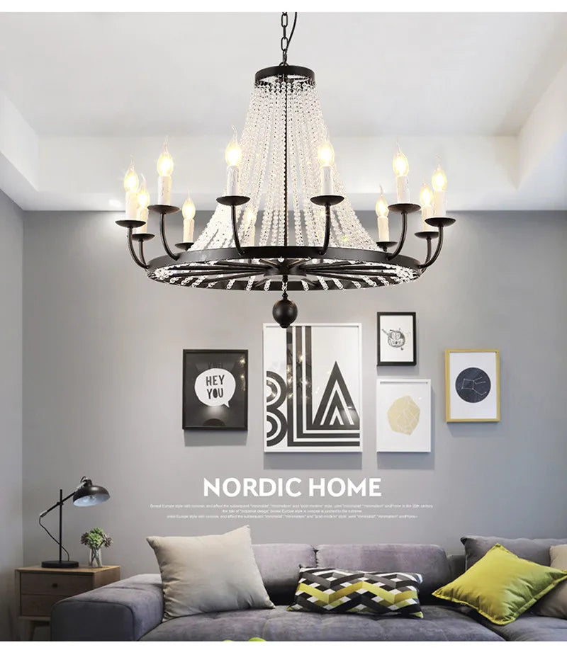 Crystal Chandelier: Retro Industrial Lighting for Living Room, Dinning Room Decor