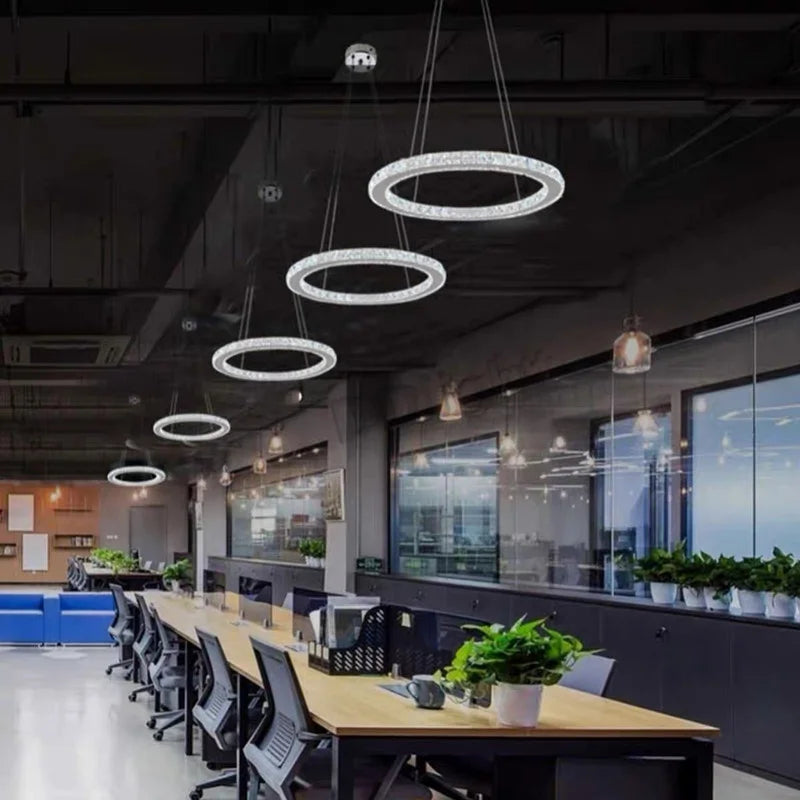 Crystal Rings Pendant Chandelier: Modern Ceiling Lamp for Living Room Decoration