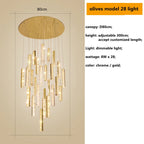 Crystal Lustre Pendant Lights with Dimmable LED, Adjustable Cable - Gold Chrome Steel