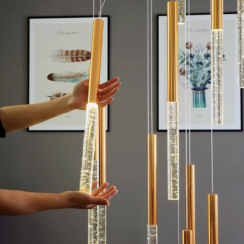 Crystal Led Chandelier for Modern Loft Living Room Staircase, Gold Art Deco Hanging Lamp