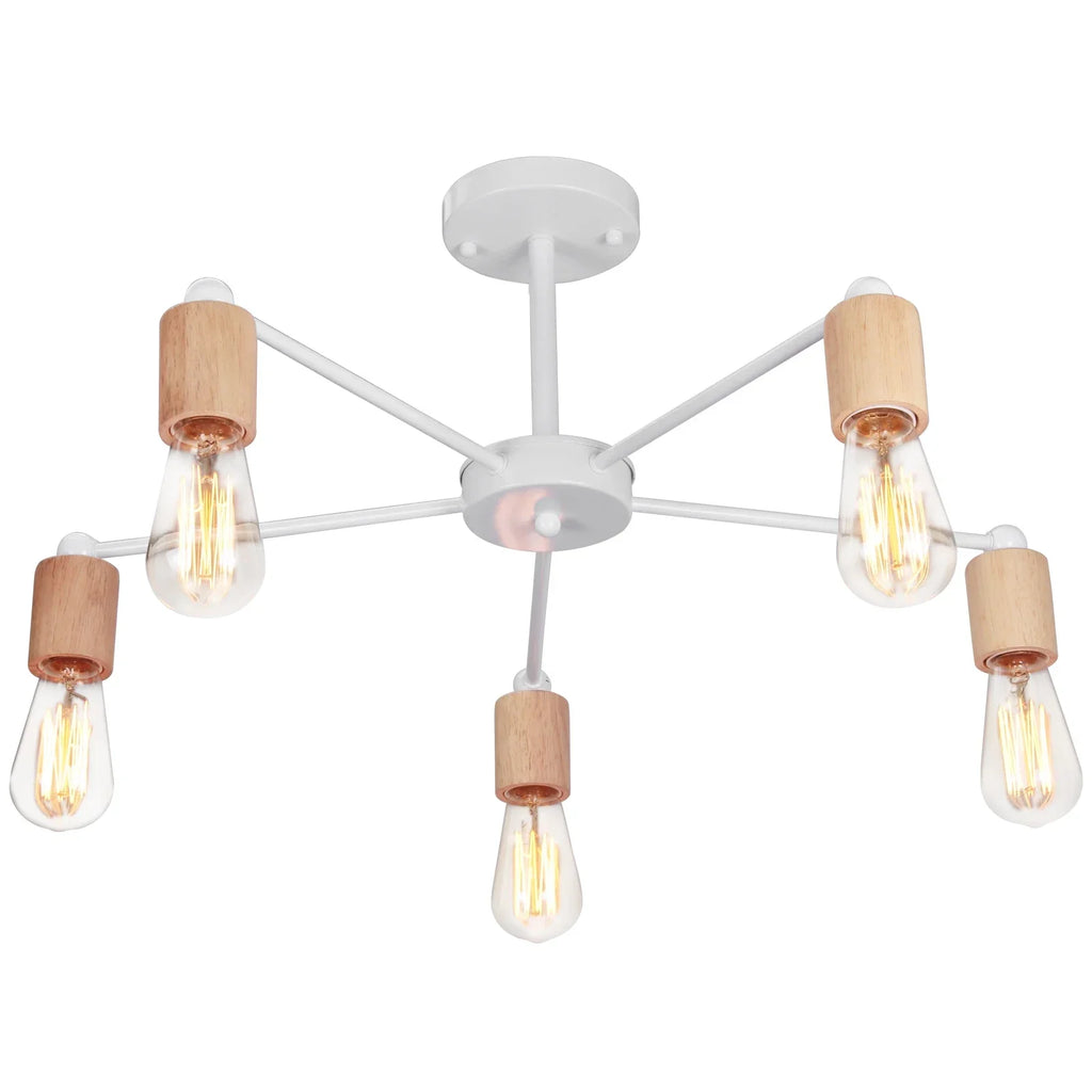 Industrial Rod Iron Wood Sputnik Chandelier Ceiling Lamp LED E27 Home Lighting