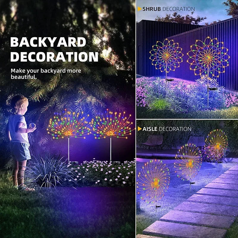 Solar Firework Fairy Lights for Outdoor Garden Decoration, Pathway, Patio, Party
