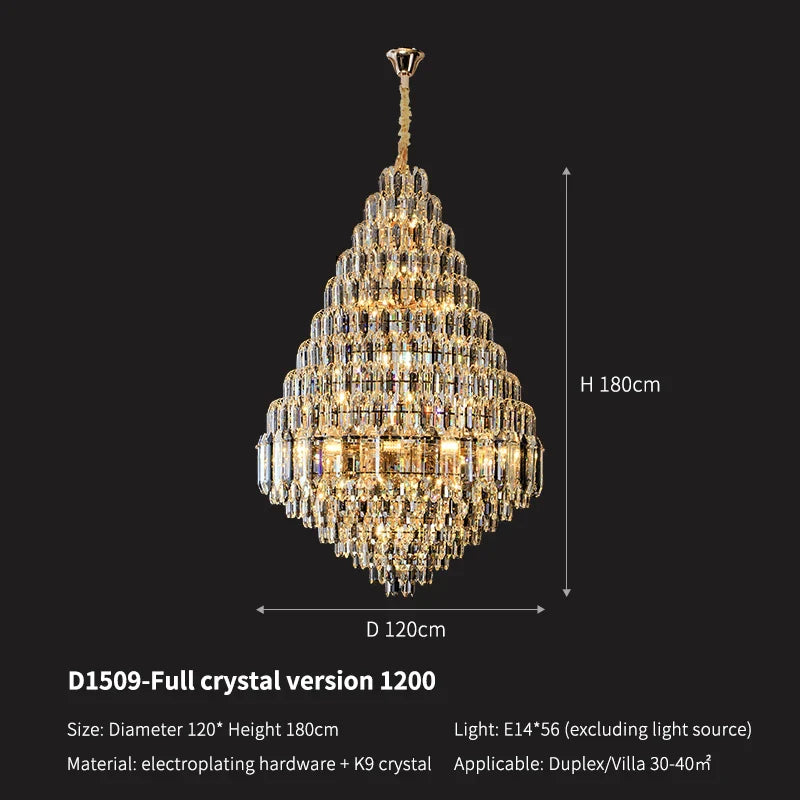 Crystal Pendant Chandelier for Home, Hotel, Restaurant - Luxury Duplex Hall Light