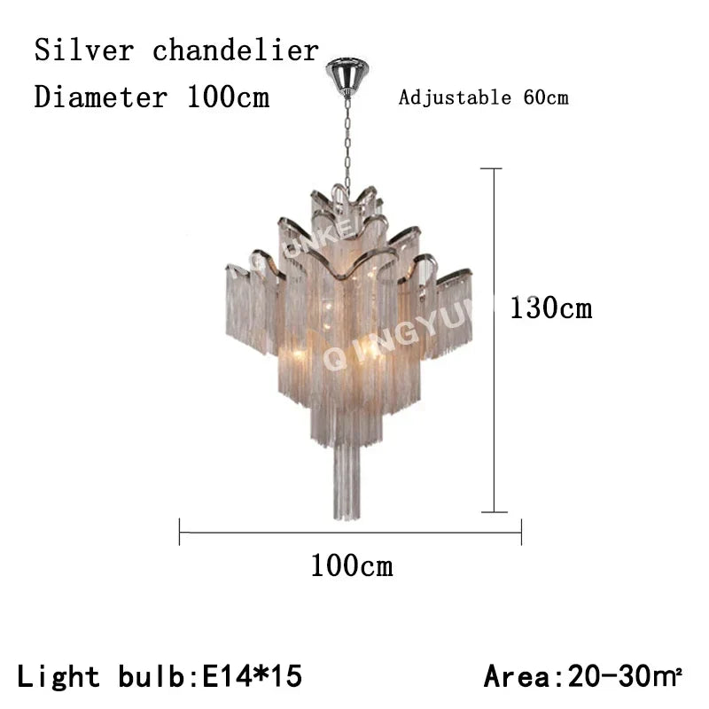 Fringed Chandelier: Silver & Gold Aluminium Chain Pendant Light for Luxe Home & Hotel Decor