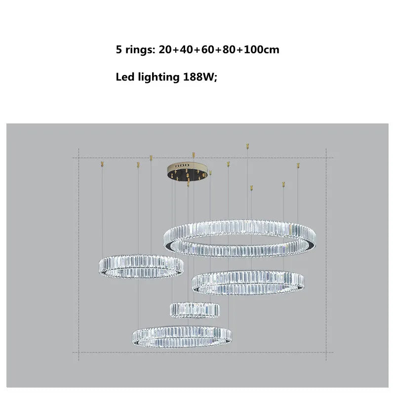 Luxury Gold Steel Crystal Chandelier Pendant Lights - Remote Control Dimmable Fixture
