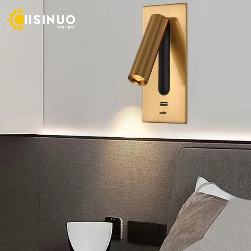 LED Wall Sconce Adjustable Reading Light for Hotel Bedroom, USB Charging