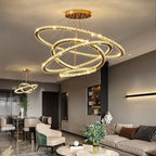 Crystal Rings Pendant Chandelier: Modern Ceiling Lamp for Living Room Decoration