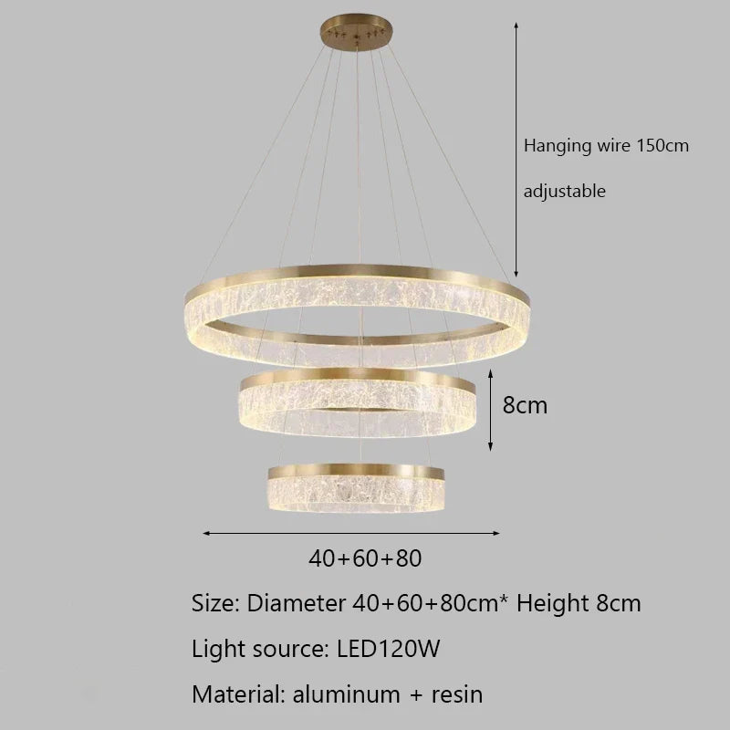 Luxury Nordic Chandelier Ring Ceiling Lamp for Modern Villa Living Room