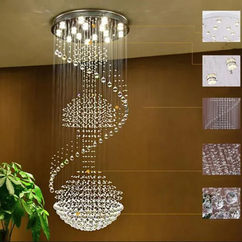 Spiral Crystal Chandelier by - Rain Drop Luxury Flush Mount Ceiling Light